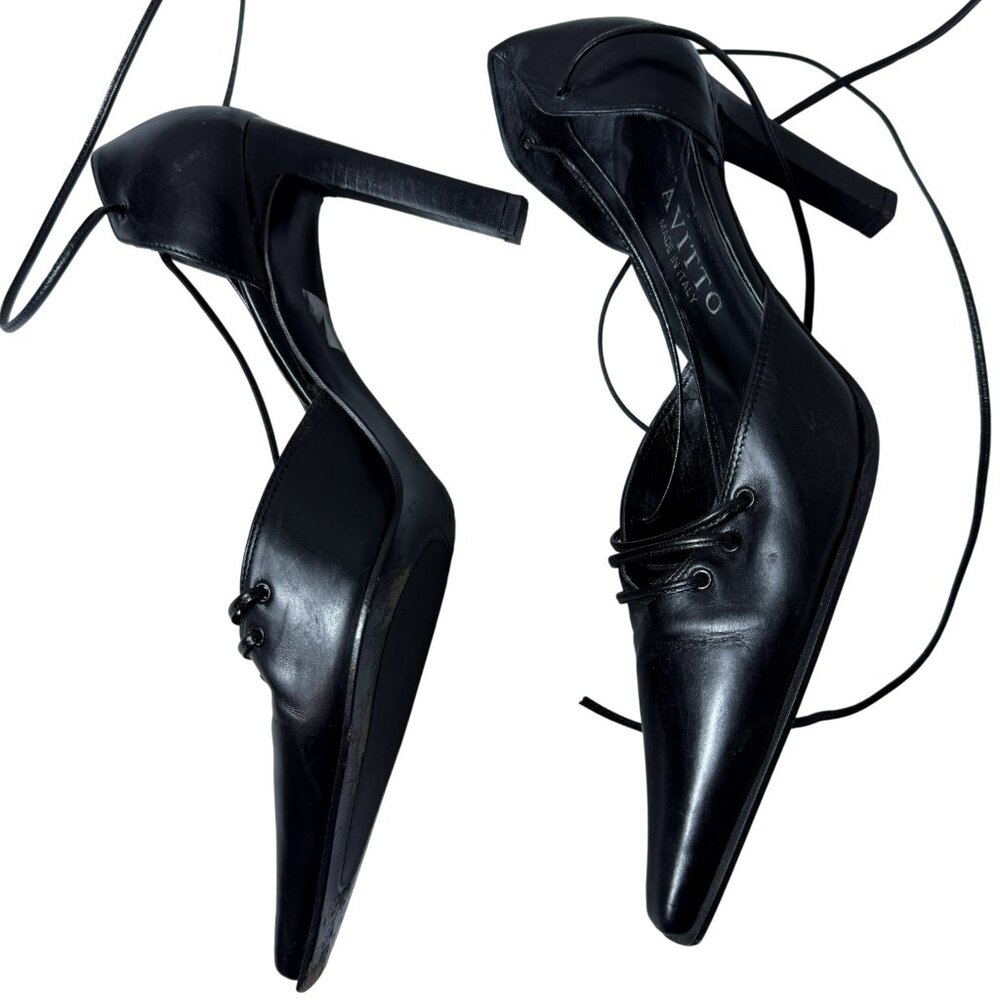 Avitto Black Leather Strappy Heels | Made in Italy | Size 36.5 | EUC